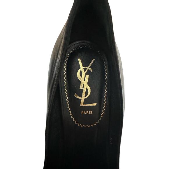 Yves Saint Laurent Black leather peep toe chunky platform pumps size 38 - Picture 6 of 9